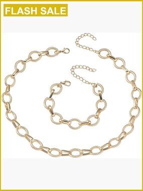 Chunky Chain Necklace and Bracelet Set with Link Chain